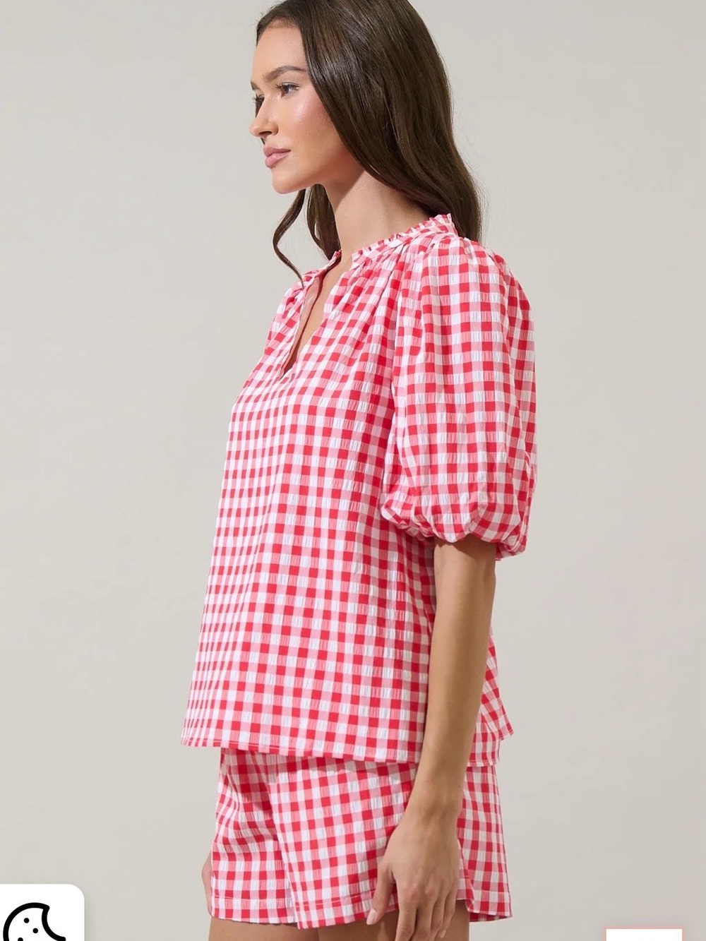 Sugarlips Red Gingham Puff-Sleeve Blouse